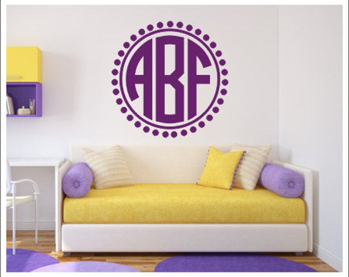 Monogram Wall Decal Personalized Wall Monogram Vinyl Decal Preppy Circle Monogram Decal Nursery Decal Bedroom Decal Girls Teen Vinyl Decal