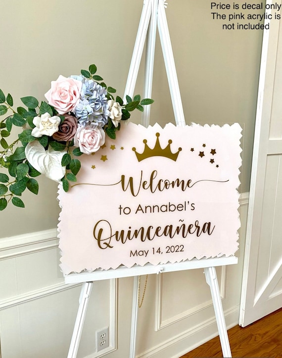 Quinceanera Decal for Mirror or Sign Making Welcome to Quinceanera Vinyl Decal Blush Pink and Gold Quince Sign Birthday Decal