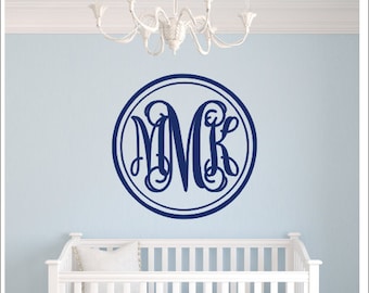 Vine Monogram Decal Wall Decal Circle Border Preppy Monogram Vinyl Decal Housewares Nursery Bedroom Decal