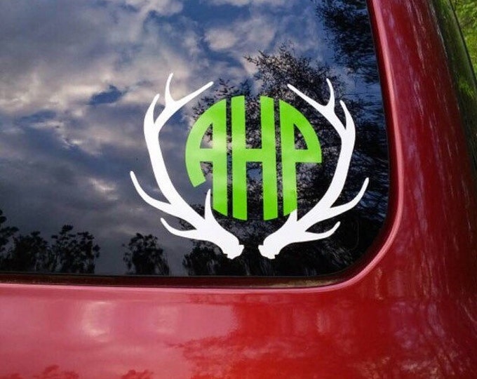 Antler Monogram Decal Antlers Monogram Deer Hunting Decal Vinyl Car Decal Car Window Monogram Preppy Southern Hunting Vinyl Decal Gift