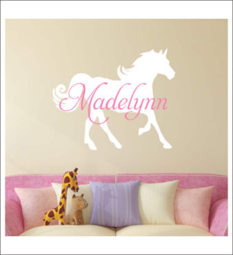 Personalized Horse Decal Wall Decal Horse Vinyl Wall Decal Name and Horse Girls Bedroom Decal Horse Nursery Girls Wall Decal Vinyl Horse image 1