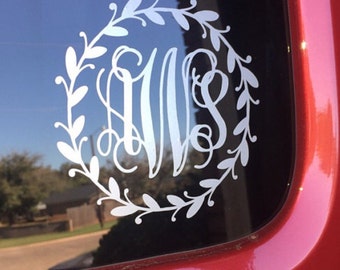 Monogram Car Decal Car Decal for Women Vine Monogram in Twig Border Trendy Rustic Twig Frame Vinyl Car Decal Car Monogram Wreath Car Vinyl