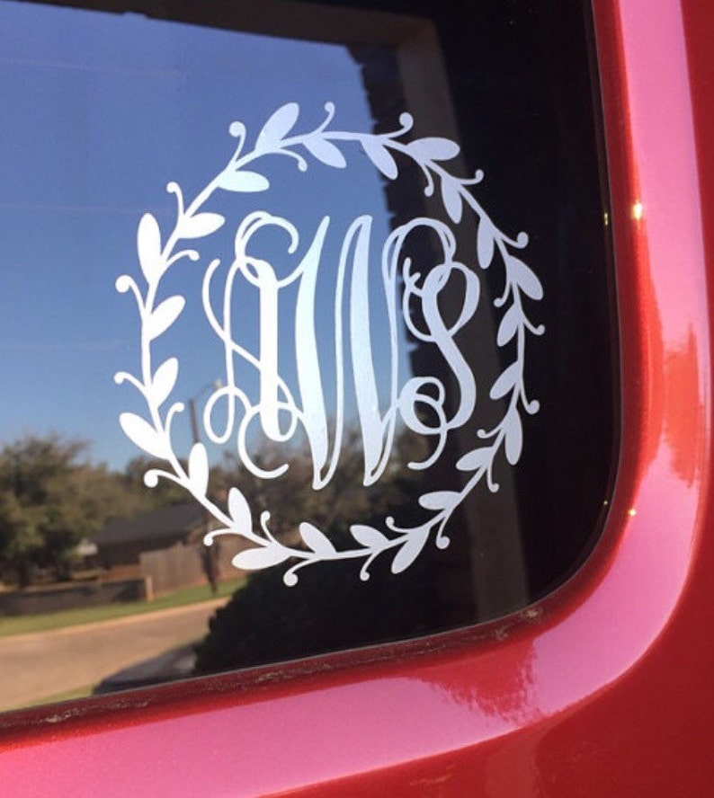 Monogram Car Decal Car Decal for Women Vine Monogram in Twig Border Trendy Rustic Twig Frame Vinyl Car Decal Car Monogram Wreath Car Vinyl image 1