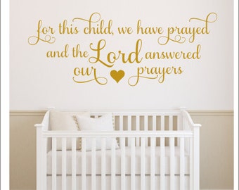 For this Child We Have Prayed Decal Wall Decal Nursery Decor Vinyl wall Decal Religious Decor Scripture New Baby Girl Heart and Verse Vinyl