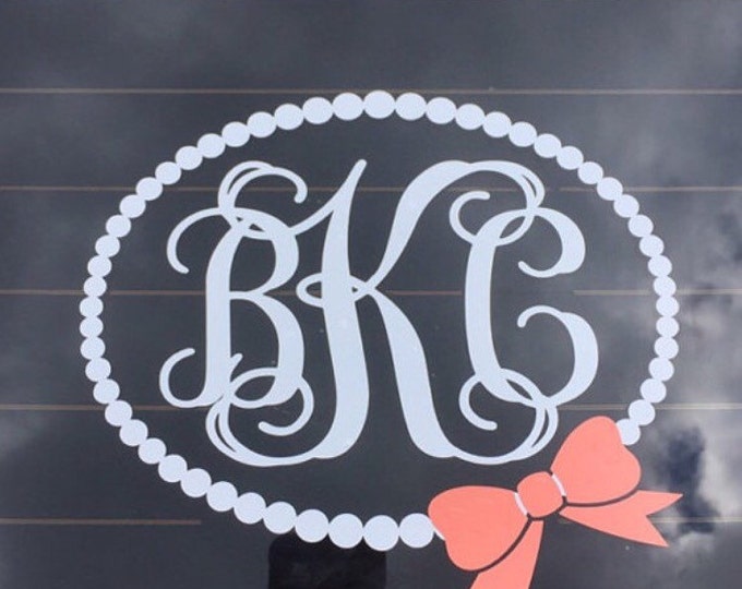 Pearl Monogram Decal Car Decal Car Decal for Women Preppy Pearl Personalized Decal Car Decal Southern Prep Vine Monogram Decal with Bow