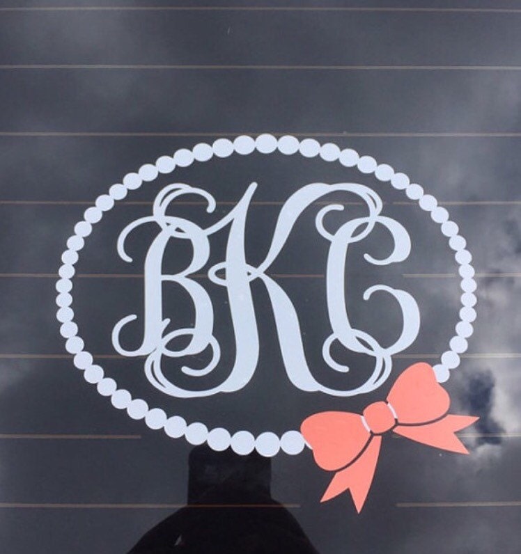 Pearl Monogram Decal Car Decal Car Decal for Women Preppy Pearl  Personalized Decal Car Decal Southern Prep Vine Monogram Decal with Bow