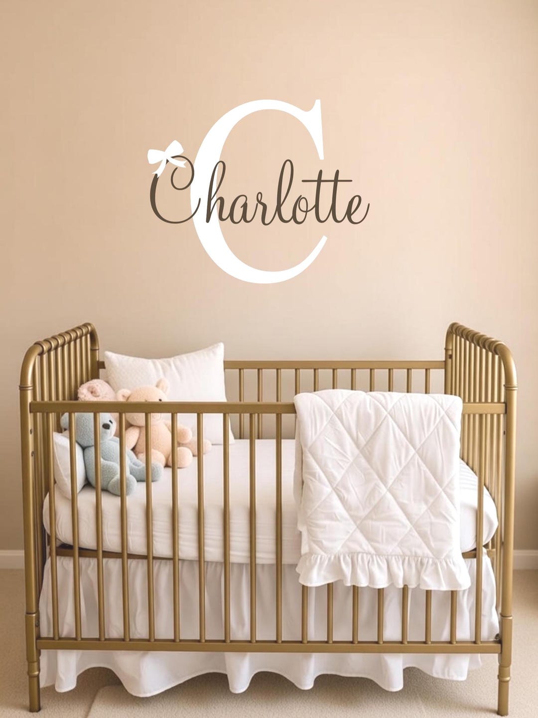Personalized Girls Name Vinyl Wall Decal: Initial & Bow Nursery Decor ...