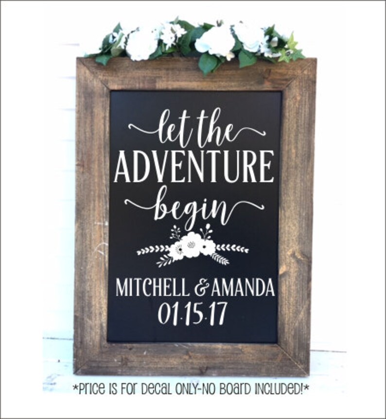 Floral Wedding Deal Let the Adventure Begin Personalized Wedding Decal DIY Vinyl for Chalkboard Wedding Rustic Wedding Decal for Board Boho image 2