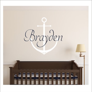 Personalized Anchor Decal Vinyl Wall Decal Large Name Anchor Vinyl Decal Nautical Nursery Bedroom Wall Decals Housewares Boy Girl Wall Decal image 1