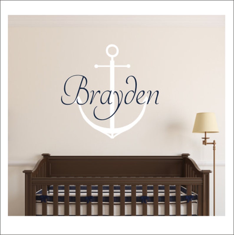 Personalized Anchor Decal Vinyl Wall Decal Large Name Anchor Vinyl Decal Nautical Nursery Bedroom Wall Decals Housewares Boy Girl Wall Decal image 1