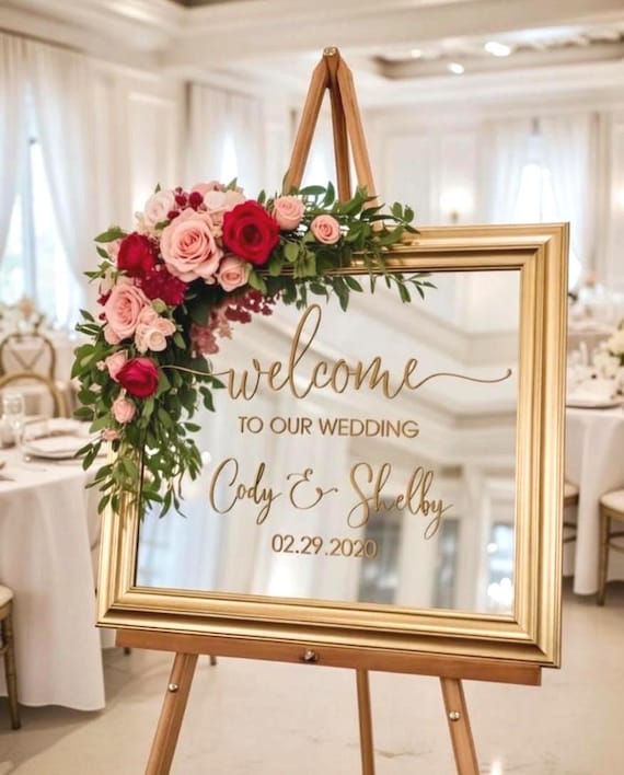 Welcome To Our Wedding Vinyl Decal, DIY Names & Date for Mirror, Modern Wedding Decor