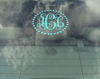 Monogram Car Decal Polka Dot Border Decal Vine Monogram Decal Preppy Custom Personalized Decal Car Window Decal Car Decal Gift