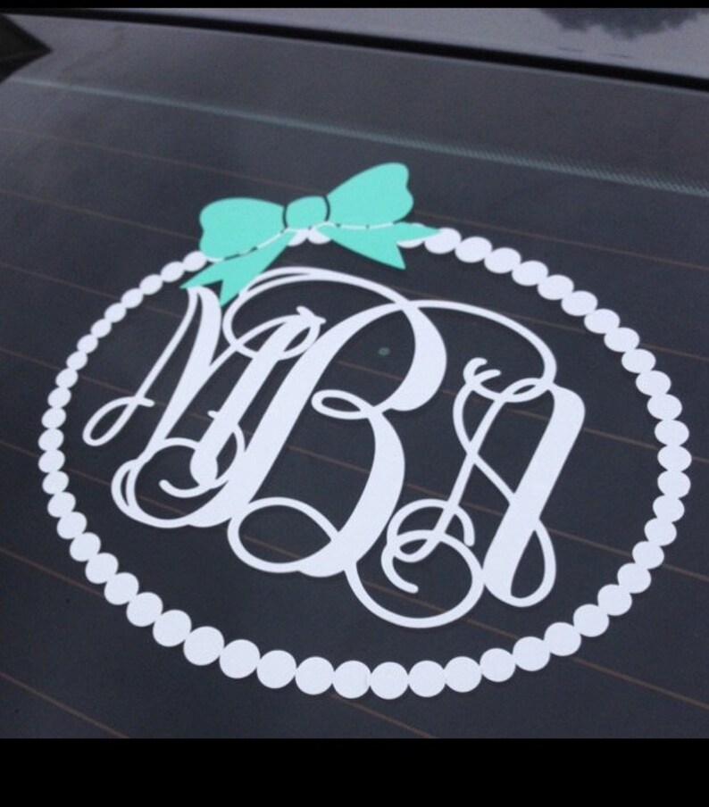 Monogram Car Decal Monogram with Bow Pearl Border Vinyl Decal Car Decal Car Personalized Decal Preppy Girly Southern Vinyl Car Decal 