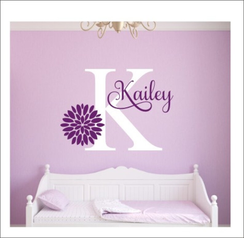 Girls Name Decal Flower Wall Decal Girls Bedroom Decal Vinyl Etsy