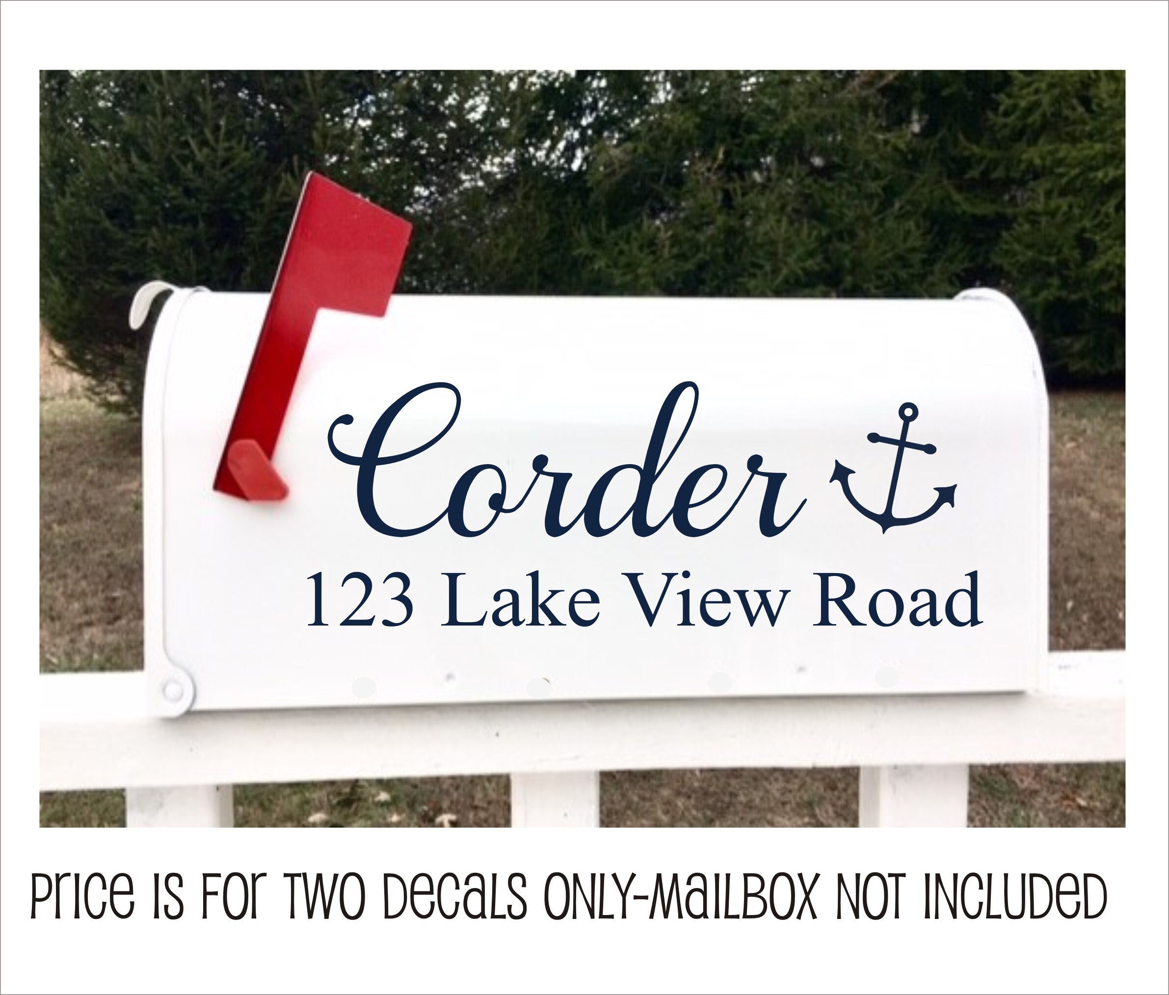 Lake House Mailbox Decals Name and Address with Anchor Mailbox