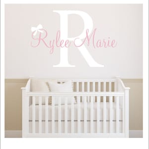 Personalized Wall Decal Baby Nursery Decal Gender Neutral Decal Children Kids Wall Decal Initial Name with Bow Decal Girly Wall Decal Vinyl