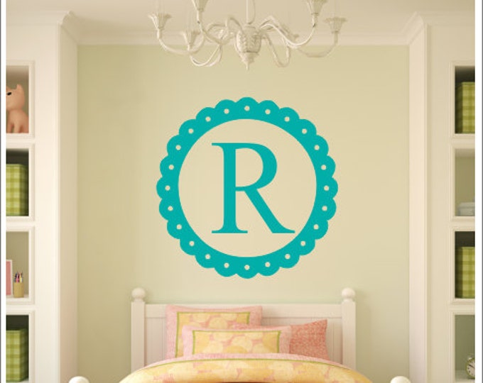 Personalized Wall Decal Monogram Border Decal Single Initial Decal Wall Decor Baby Nursery Decal Girls Bedroom Decal Vinyl Wall Decor Decal