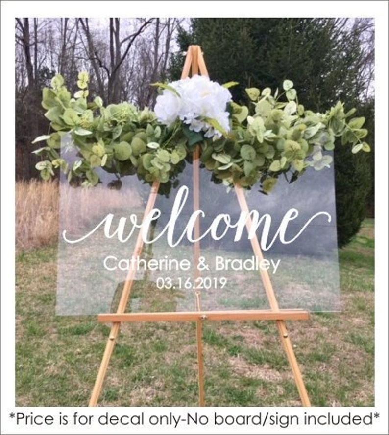 Wedding Decal Welcome Wedding Sign Vinyl Decal for Wedding Welcome Decoration Rustic Modern Wedding Decal Only Personalized Names and Date image 5