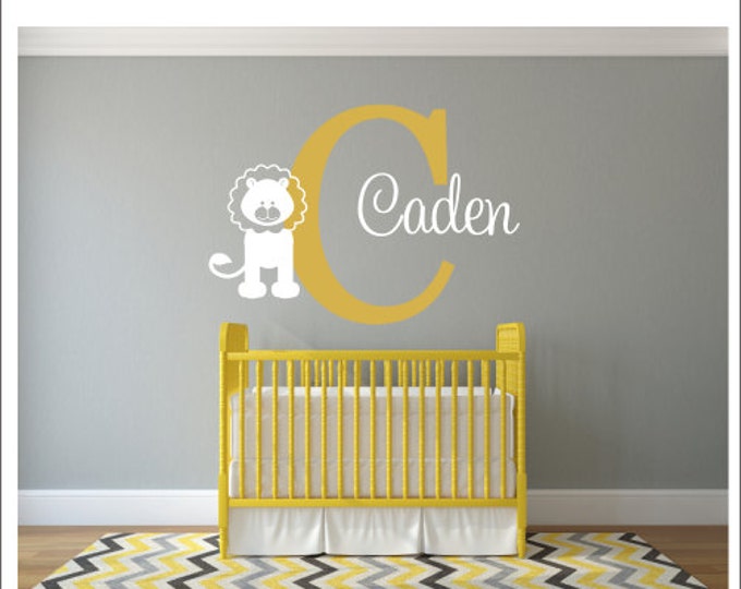 Personalized Wall Decal Name and Lion Wall Decal Nursery Decal Vinyl Wall Decals Baby Children Lion Nursery Jungle Decal Bedroom Decal