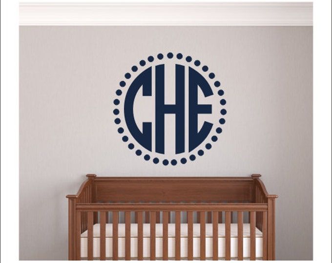 Monogram Vinyl Decal Monogram Wall Decal Vinyl Wall Decal Monogram with Border Frame Circle Monogram Decal Preppy Southern Wall Decal