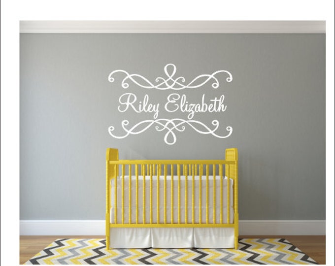 Personalized Name Wall Decal Name with Scrolls Vinyl Decal Fancy Ornate Scroll Decal Girls Nursery Decal Bedroom Decal Vinyl Wall Decal