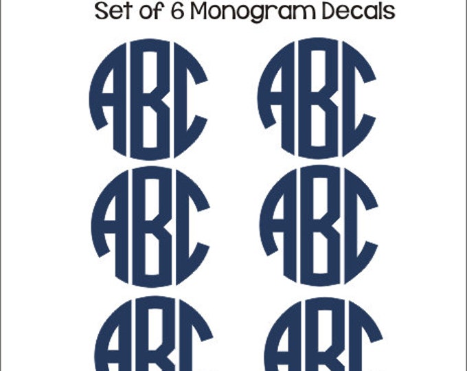 Set of Monogram Decals Set of Six Decals Small Monogram Decals Labels Notebook Folder Binder Decals Personalized Preppy Back to School