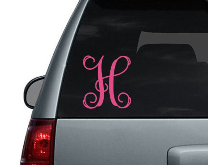 Vine Monogram Car Decal Single Letter Script Vinyl Car Window Decal Vine Font Car Sticker Last Name Decal Decal for a Woman Car Vinyl