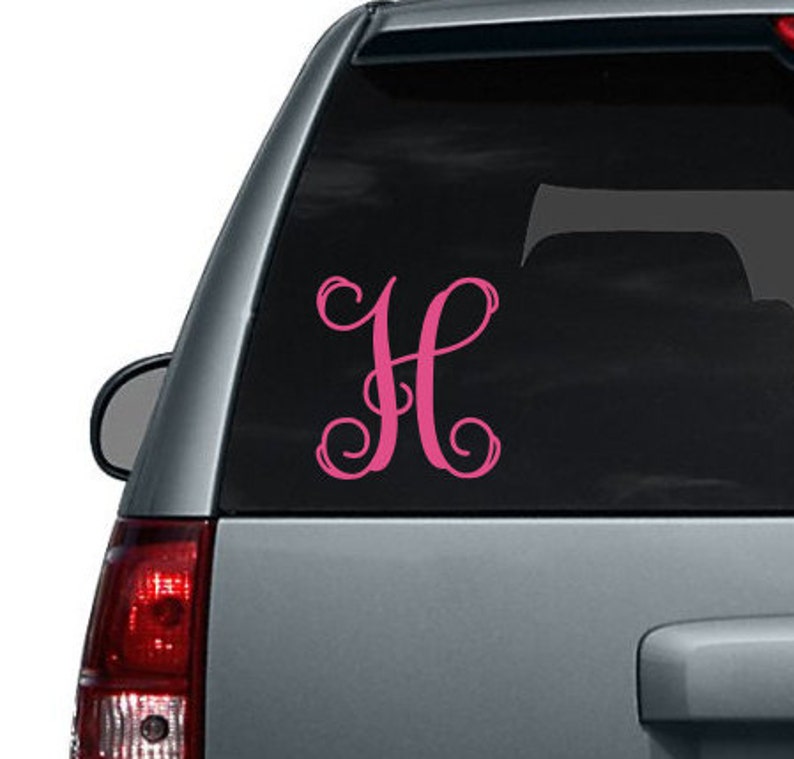 Vine Monogram Car Decal Single Letter Script Vinyl Car Window Etsy