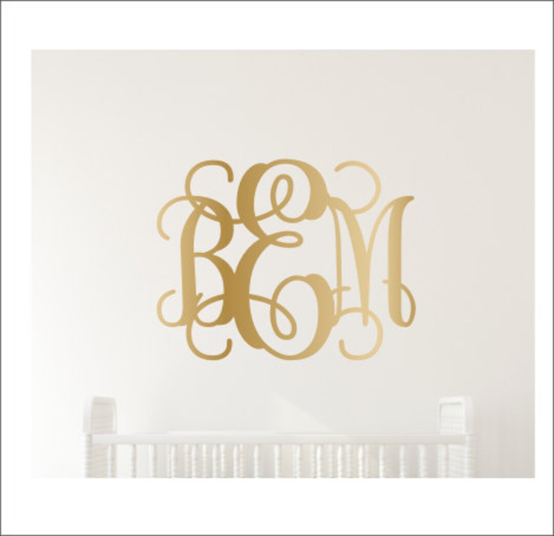 Gold Monogram Decal Metallic Gold Vinyl Decal Gold Wall Monogram Girls