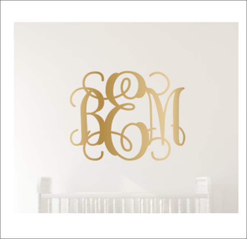 Gold Monogram Decal Metallic Gold Vinyl Decal Gold Wall Etsy