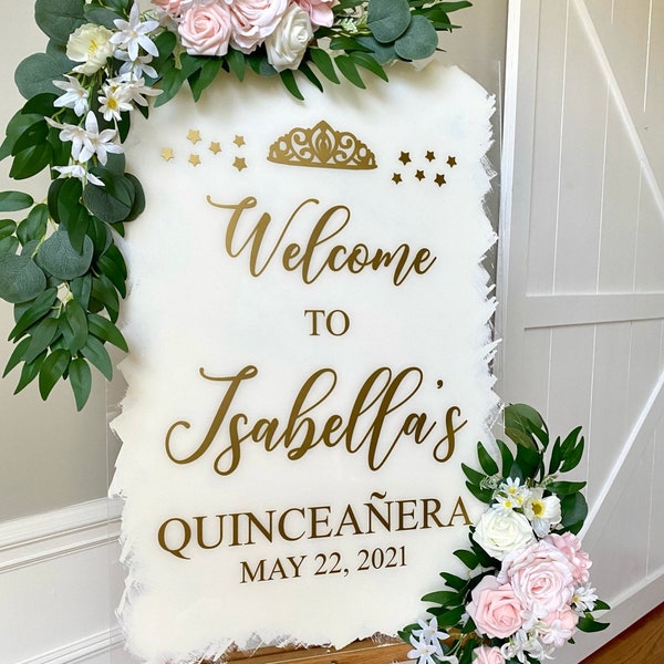 Quinceanera Decal for Sign Making Vinyl Decal for Quinceanera Welcome Sign Birthday Party Welcome Decal for Mirror Pink and Gold