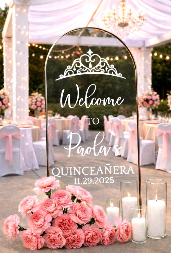 Quinceanera Mirror Decal Custom Quince Vinyl Decal for Sign or Backdrop  Girls 15th Birthday Party Vinyl Decor with Crown