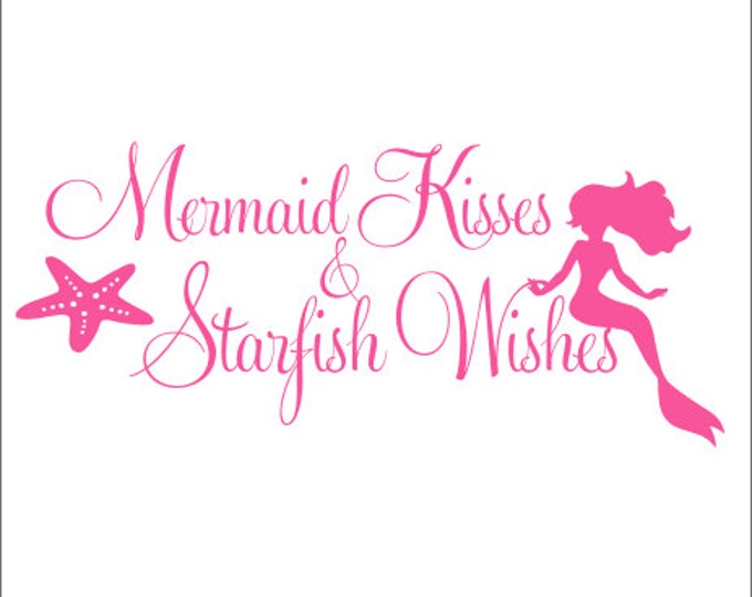 Mermaid Kisses Wall Decal Starfish Wishes Wall Decal Vinyl Wall Decal Nursery Decal Bedroom Decal Mermaid Bedroom Wall Decor Starfish Wall