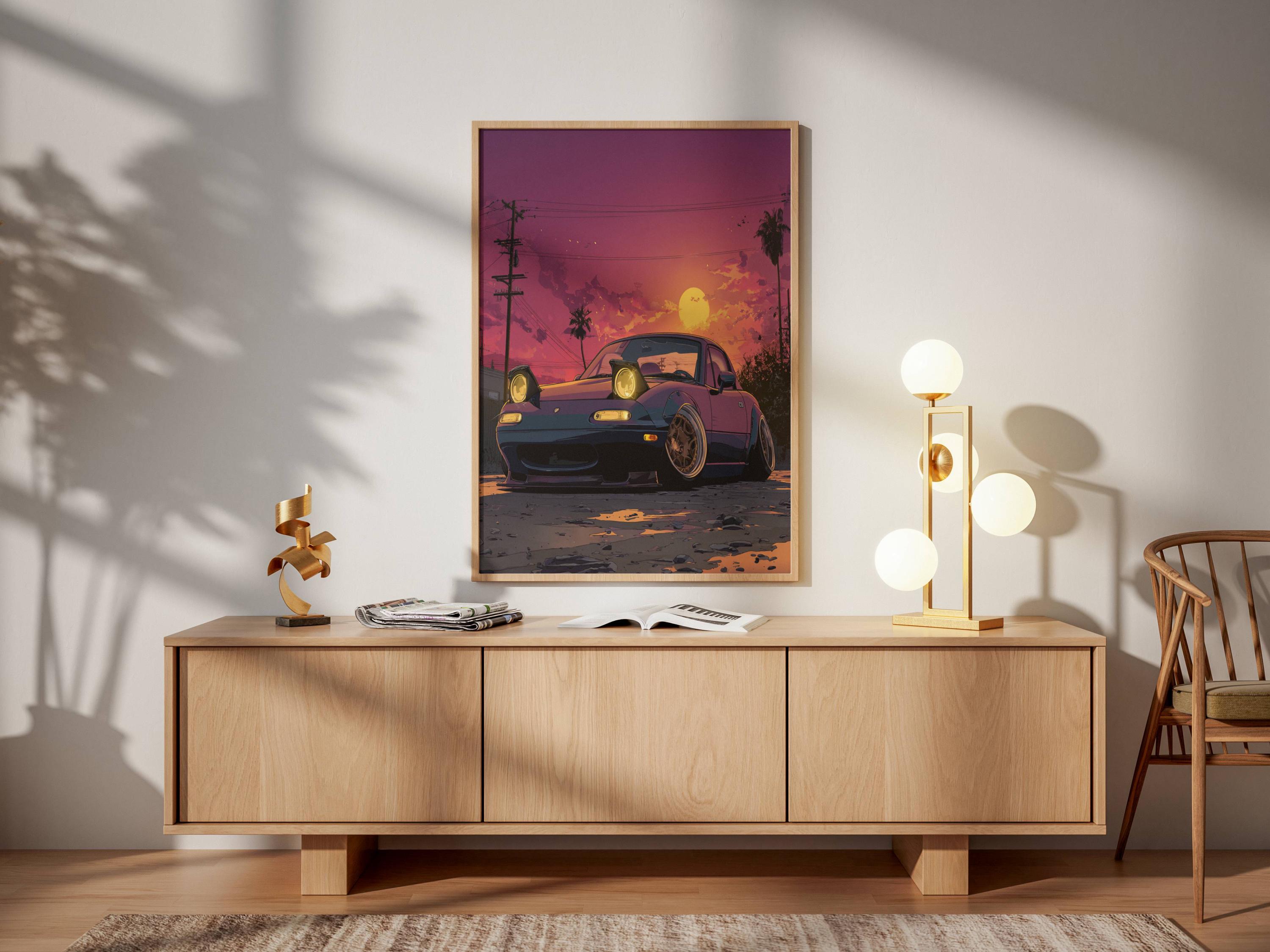 Modified 1999 Miata JDM Poster | Bagged Enkei RPF1 Sunset Glow Wall Art ...