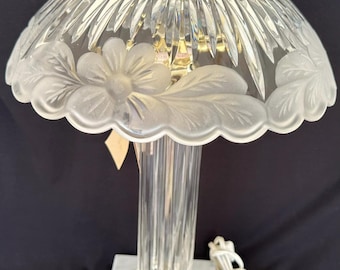 Vintage Heavy Crystal Shade - Tower- Marble Base - Brass Accent Table Lamp - Brand New with Tags - Never Used
