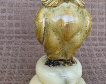 Vintage Alabaster Hand Carved Owl Made In Italy