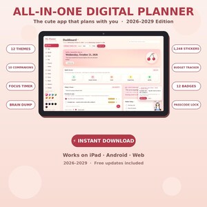 Interactive Buddy Digital Planner 2026-2029, ADHD Planner, Undated Digital Planner App with Budget Habit Meal Trackers, Lock Feature
