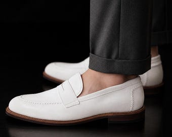 Handgefertigte weiße Herren-Loafer – formelle Schuhe für Business und Freizeit