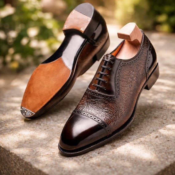 Bespoke Men’s Two-Tone Leather Oxford Shoes – Handmade Cap-Toe Custom Formal Dress Footwear