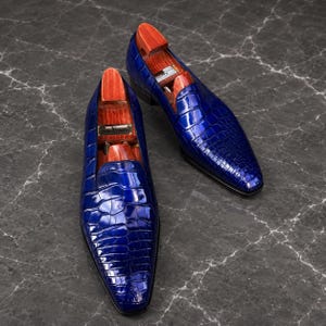 blue bottom dress shoes Royal Shoes Royal Blue Spikes Red Bottoms Smoking Slip-on Prom Dress Shoes 8-13