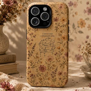 Vintage Book Lover Phone Case, Floral Cottagecore Design, I Have Lived A Thousand Lives, Literary Aesthetic Cover, iPhone Samsung Pixel image 16