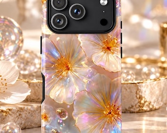 Iridescent Floral Cherry Blossoms Phone Case Cover for iPhone 18, 17Pro, 16, 15, 14, 13, 12 Samsung S25, S24, S23, S22, Pixel