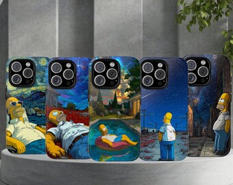 Cover per telefono Homer Simpson Notte Stellata, compatibile con iPhone 17 Pro, 16, 15, 14, 13, 12, Samsung S25, S24, S23, S22, A16, A26, Pixel 10, 9 Pro.