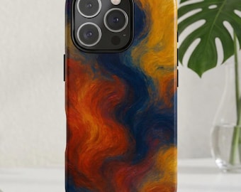 Abstract Oil Painting Phone Case, Aesthetic Colorful Art Cover, Orange Blue Modern Design, iPhone 17 16 15, Samsung Galaxy, Pixel