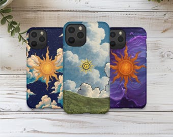 Custodia per telefono con motivo vintage a raggiera e effetto psichedelico per iPhone 17 Pro, 16, 15, 14, 13, 12 Samsung S25, S24, S23, S22, A16, A26, Pixel 10, 9 Pro, 8, 7