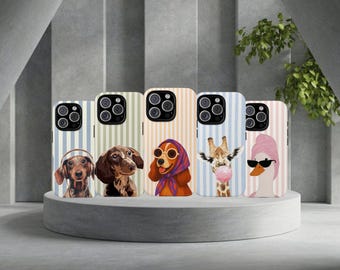 Cover per telefono con simpatici cani in stile retrò / Cover con motivo di cuccioli in stile vintage estivo / Cover per iPhone con animali kawaii / Samsung S25 S24 S23 S22 / Pixel 10