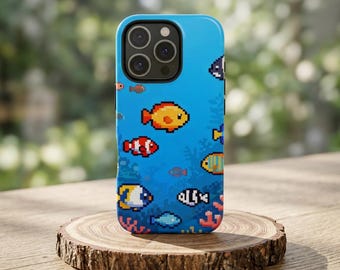 Custodia per telefono Pixel Aquarium / Cover resistente con motivo pesci retrò colorati per iPhone Pro, Samsung Galaxy, Google Pixel