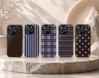 Polka Dot Phone Case Brown Blue Minimalist Pattern Design, iPhone Samsung Galaxy Case, Cute Aesthetic Cover, Simple Dot Print Gift