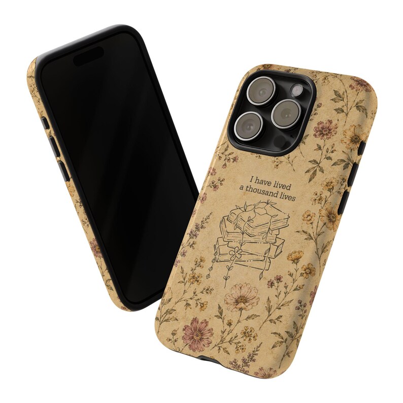 Vintage Book Lover Phone Case, Floral Cottagecore Design, I Have Lived A Thousand Lives, Literary Aesthetic Cover, iPhone Samsung Pixel image 7