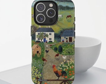 Rooster Farm Phone Case, Cottage Country Cover, Cute Farmhouse Art Design, iPhone 17 16 15, Samsung Galaxy, Pixel